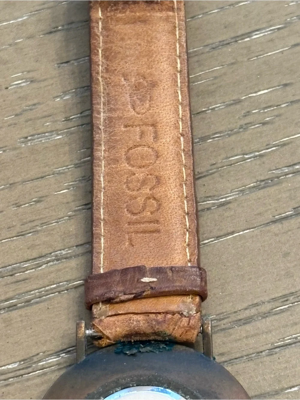Vintage Fossil Women’s Stone face and brown leather strap Watch